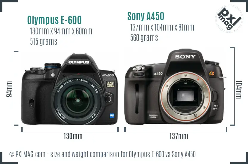 Olympus E-600 vs Sony A450 size comparison
