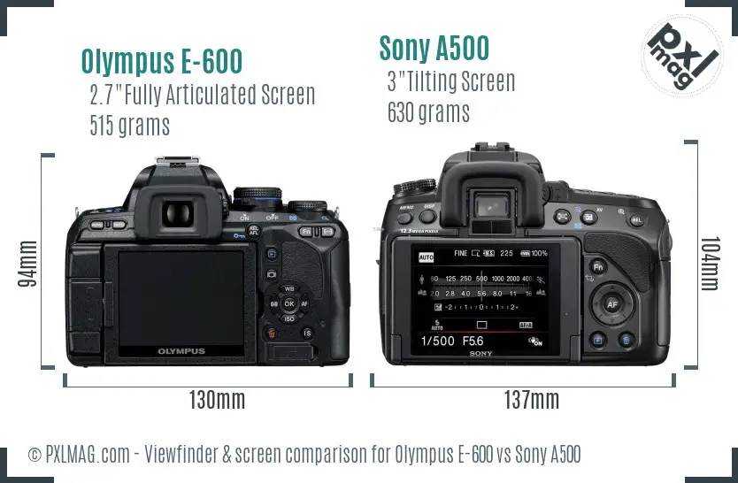 Olympus E-600 vs Sony A500 Screen and Viewfinder comparison