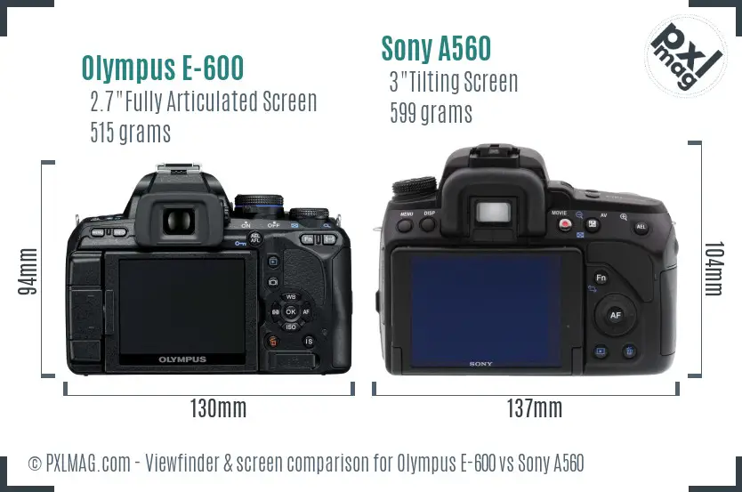 Olympus E-600 vs Sony A560 Screen and Viewfinder comparison