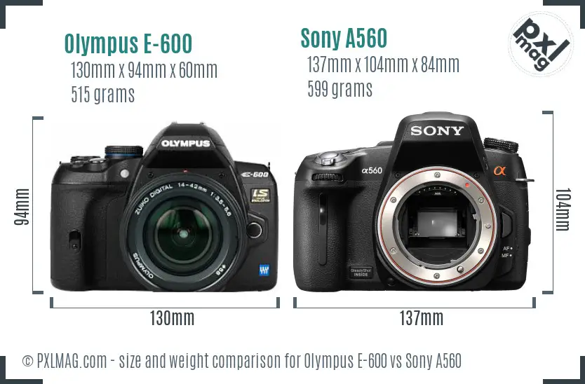 Olympus E-600 vs Sony A560 size comparison