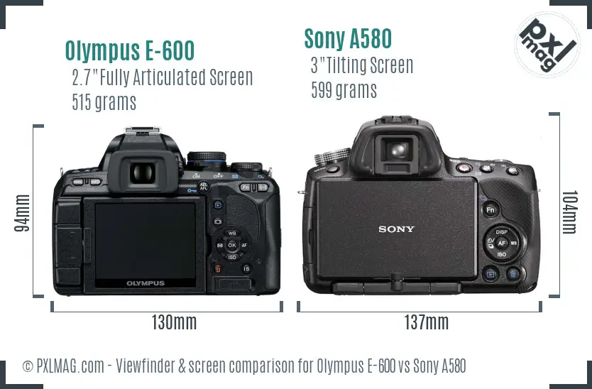 Olympus E-600 vs Sony A580 Screen and Viewfinder comparison