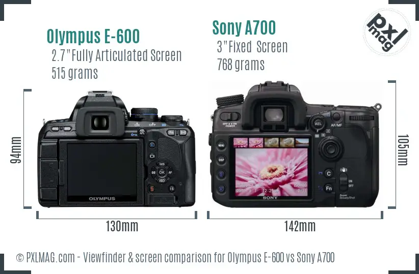 Olympus E-600 vs Sony A700 Screen and Viewfinder comparison