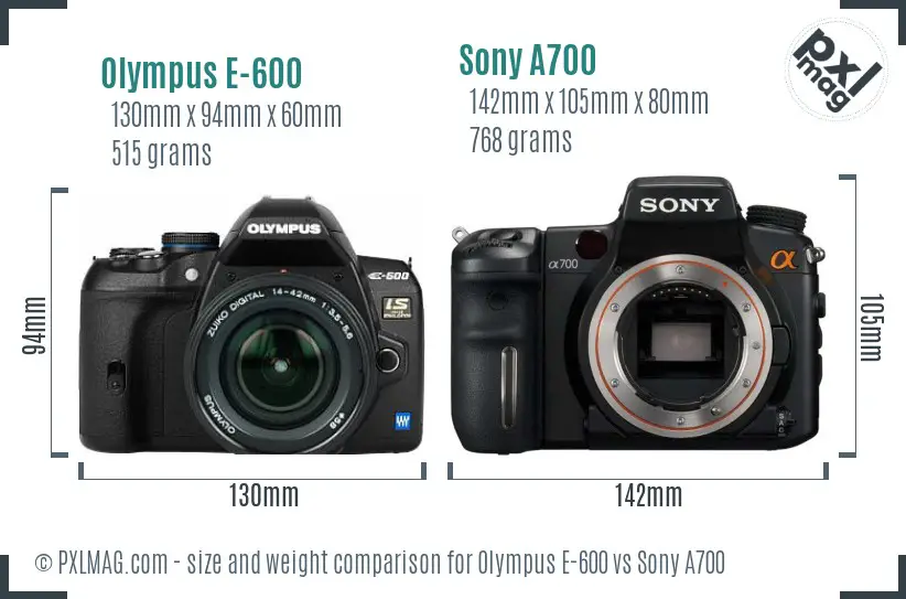 Olympus E-600 vs Sony A700 size comparison