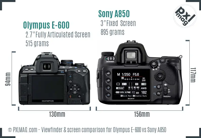 Olympus E-600 vs Sony A850 Screen and Viewfinder comparison