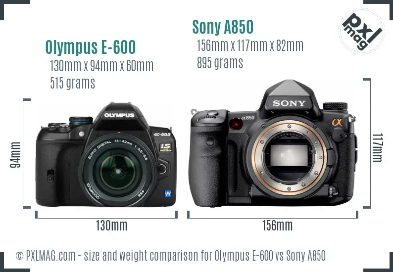 Olympus E-600 vs Sony A850 size comparison