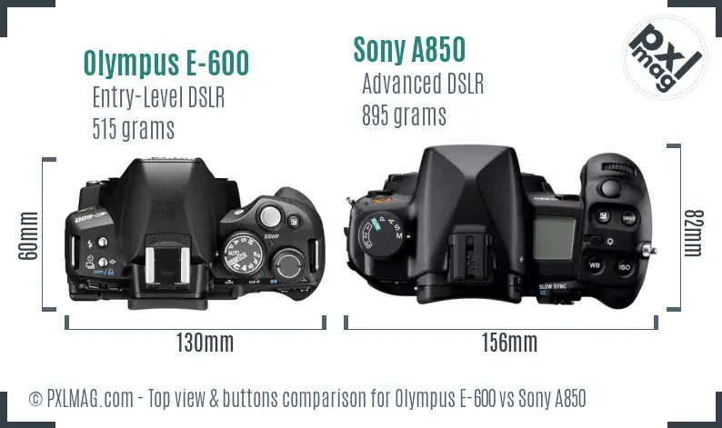 Olympus E-600 vs Sony A850 top view buttons comparison