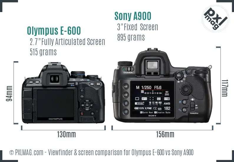 Olympus E-600 vs Sony A900 Screen and Viewfinder comparison