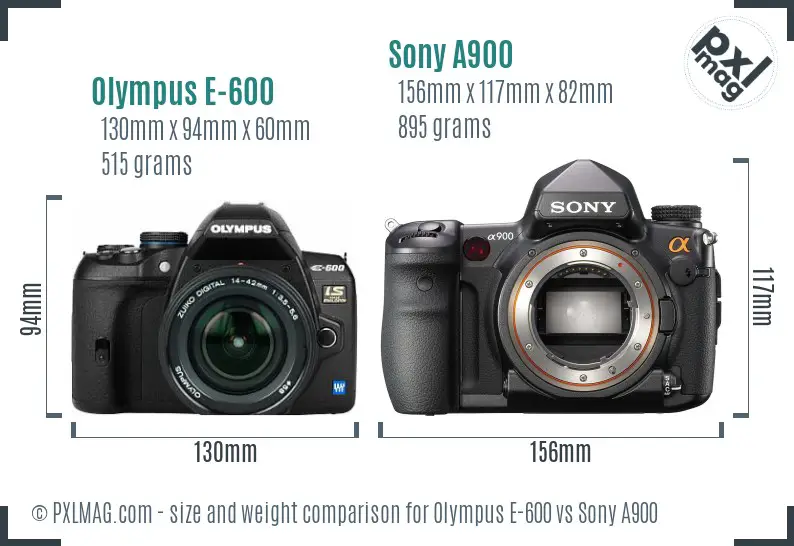 Olympus E-600 vs Sony A900 size comparison