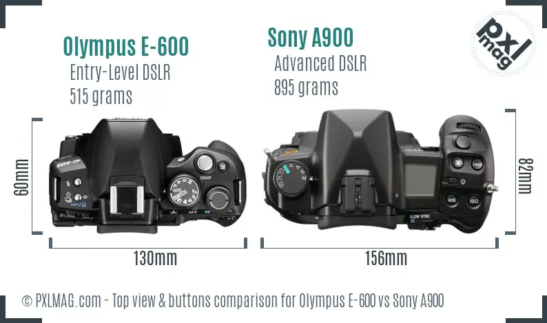 Olympus E-600 vs Sony A900 top view buttons comparison