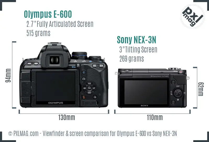 Olympus E-600 vs Sony NEX-3N Screen and Viewfinder comparison