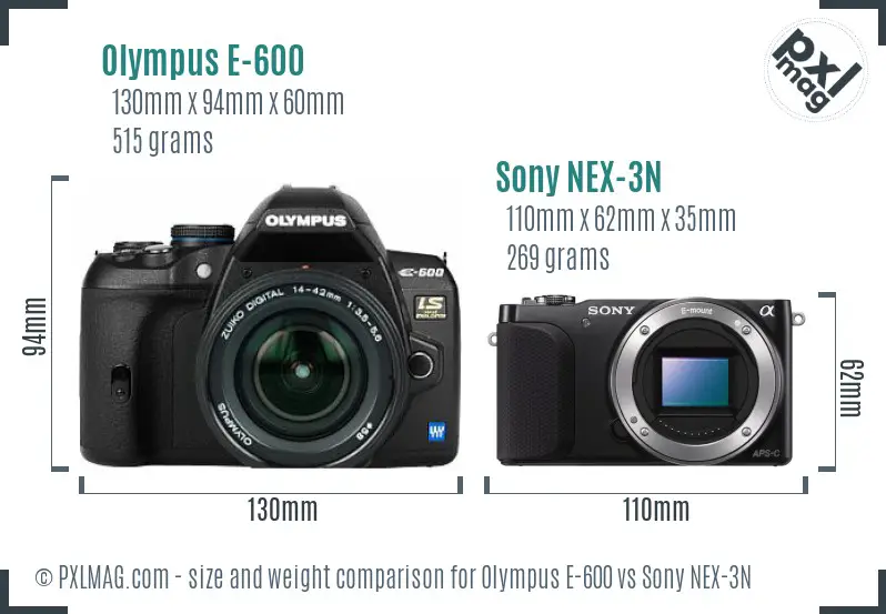 Olympus E-600 vs Sony NEX-3N size comparison