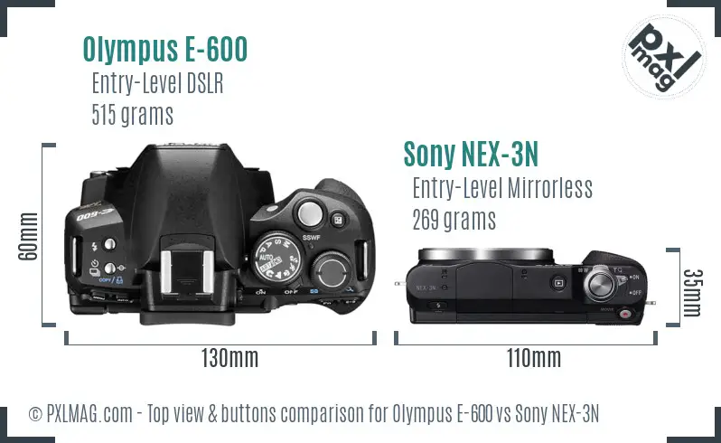 Olympus E-600 vs Sony NEX-3N top view buttons comparison