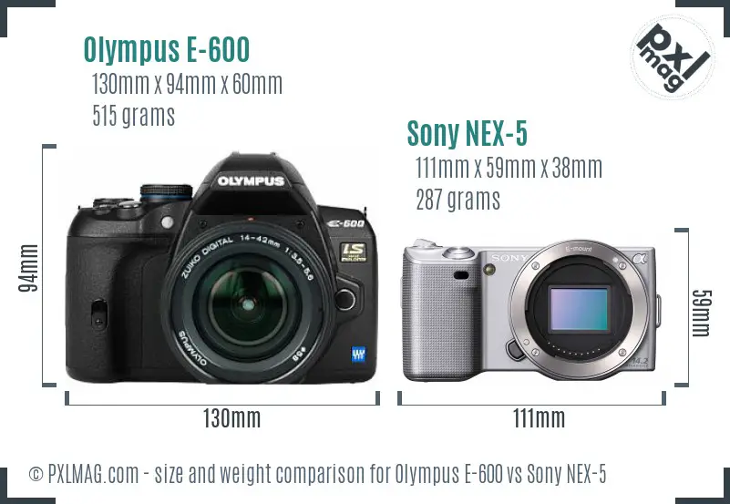 Olympus E-600 vs Sony NEX-5 size comparison