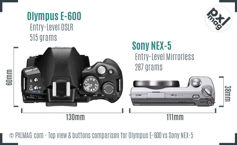 Olympus E-600 vs Sony NEX-5 top view buttons comparison