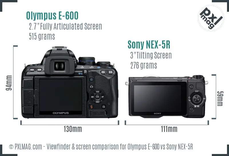 Olympus E-600 vs Sony NEX-5R Screen and Viewfinder comparison