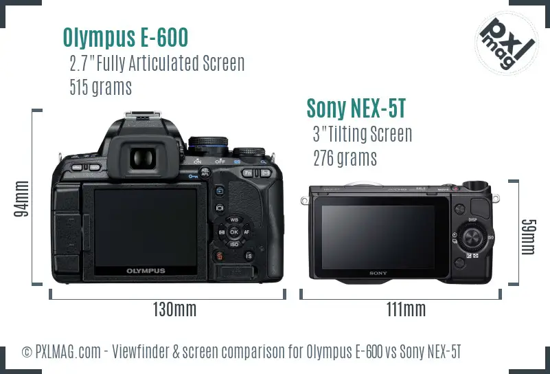 Olympus E-600 vs Sony NEX-5T Screen and Viewfinder comparison