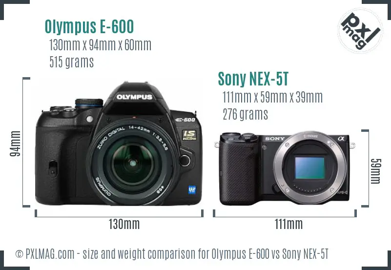 Olympus E-600 vs Sony NEX-5T size comparison