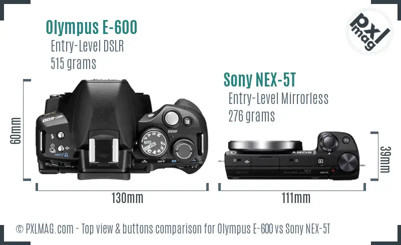 Olympus E-600 vs Sony NEX-5T top view buttons comparison