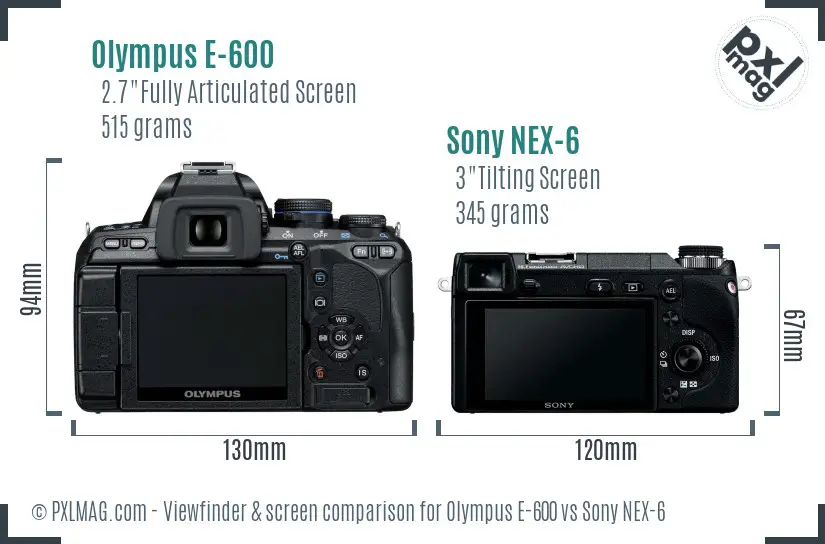 Olympus E-600 vs Sony NEX-6 Screen and Viewfinder comparison