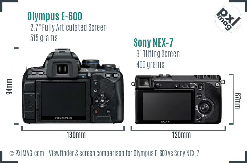 Olympus E-600 vs Sony NEX-7 Screen and Viewfinder comparison