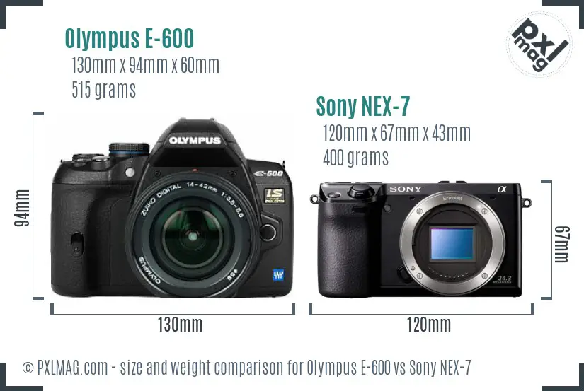 Olympus E-600 vs Sony NEX-7 size comparison