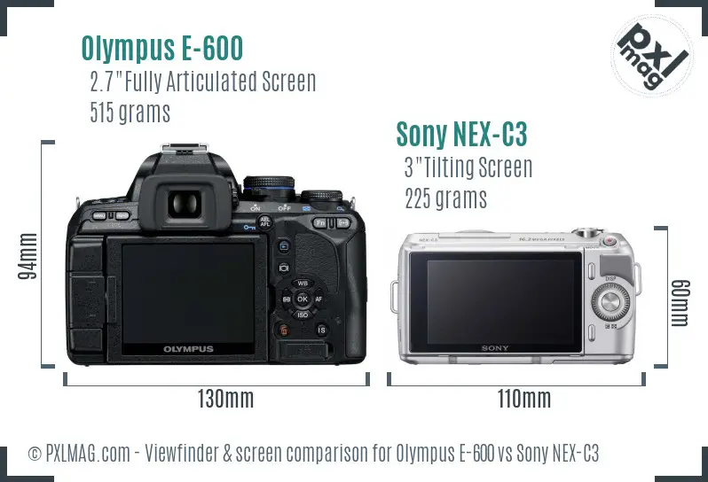 Olympus E-600 vs Sony NEX-C3 Screen and Viewfinder comparison