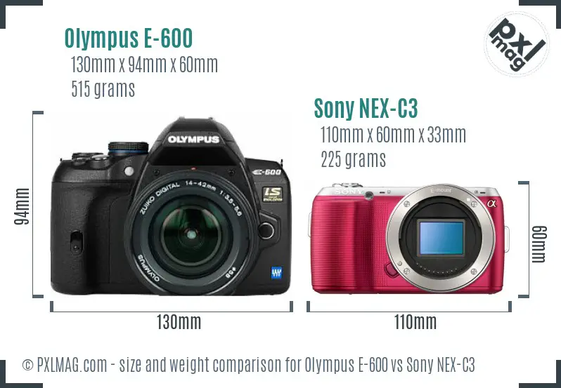 Olympus E-600 vs Sony NEX-C3 size comparison