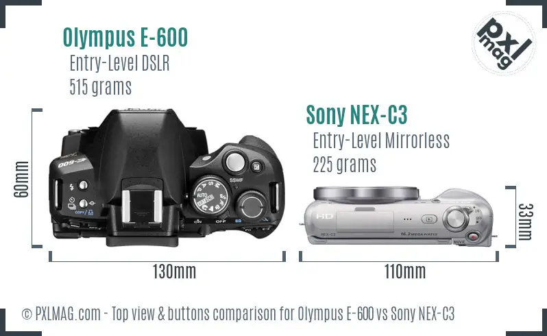 Olympus E-600 vs Sony NEX-C3 top view buttons comparison