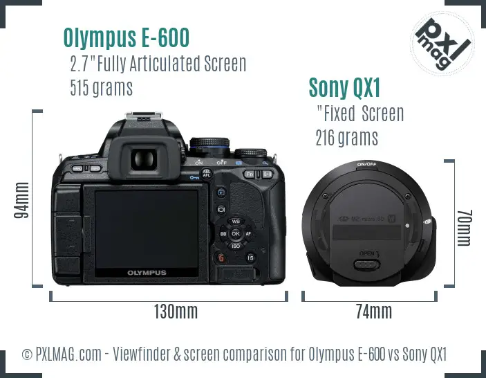 Olympus E-600 vs Sony QX1 Screen and Viewfinder comparison