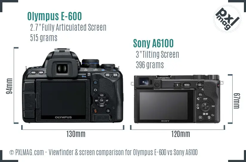 Olympus E-600 vs Sony A6100 Screen and Viewfinder comparison