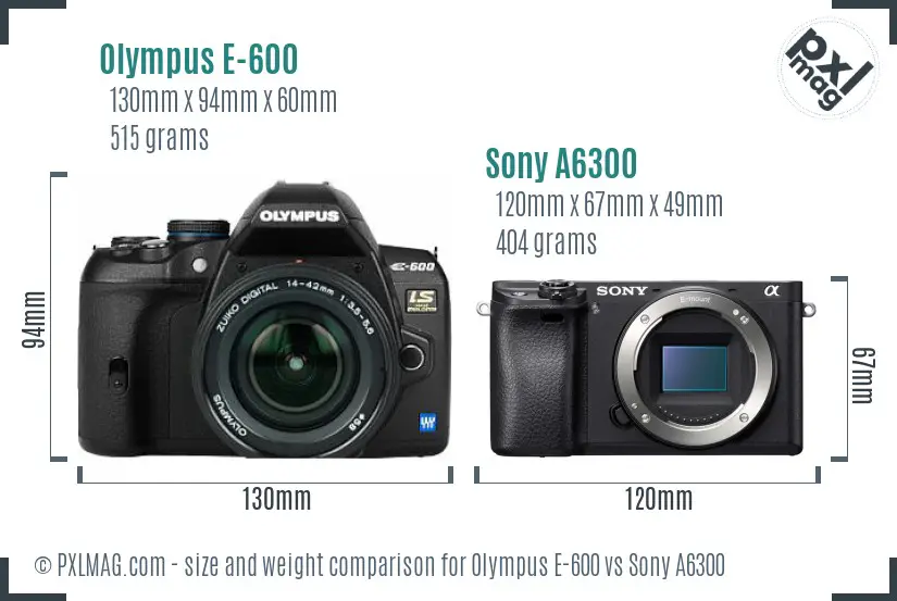 Olympus E-600 vs Sony A6300 size comparison