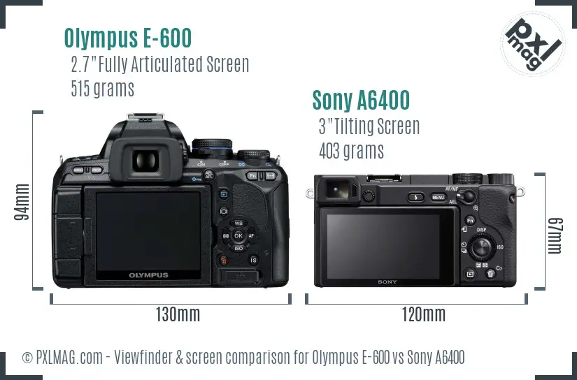 Olympus E-600 vs Sony A6400 Screen and Viewfinder comparison