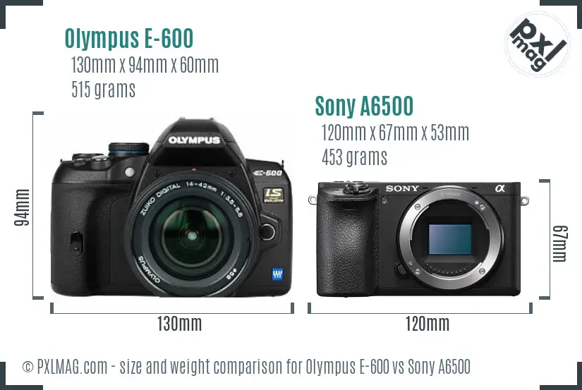 Olympus E-600 vs Sony A6500 size comparison