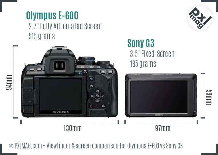 Olympus E-600 vs Sony G3 Screen and Viewfinder comparison