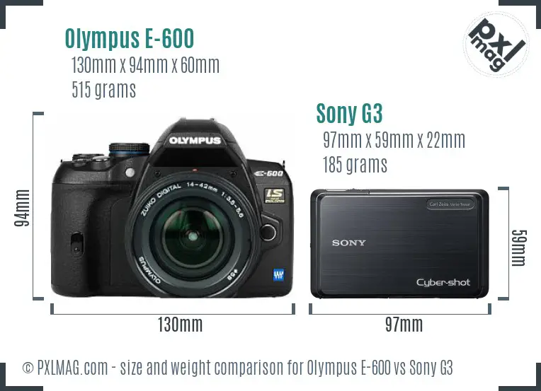 Olympus E-600 vs Sony G3 size comparison