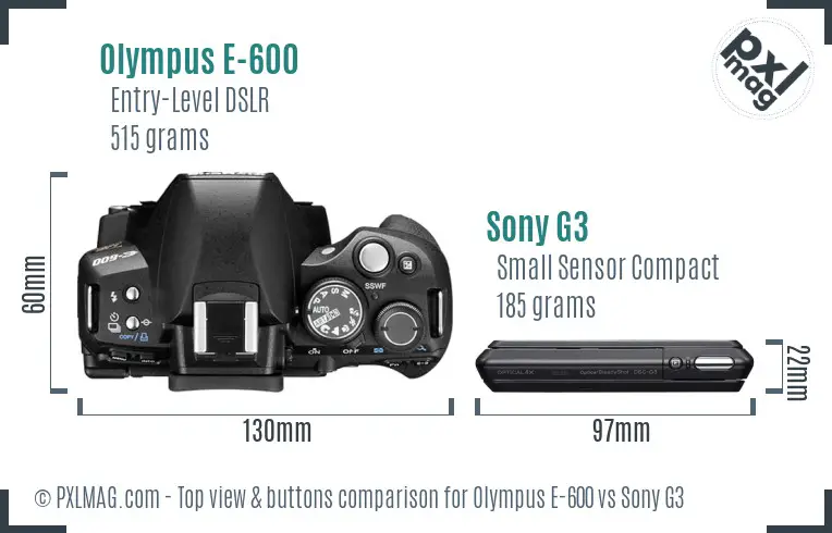 Olympus E-600 vs Sony G3 top view buttons comparison