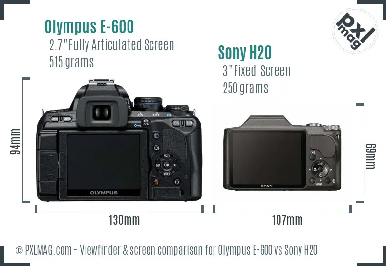Olympus E-600 vs Sony H20 Screen and Viewfinder comparison