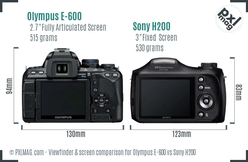 Olympus E-600 vs Sony H200 Screen and Viewfinder comparison