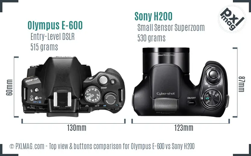 Olympus E-600 vs Sony H200 top view buttons comparison