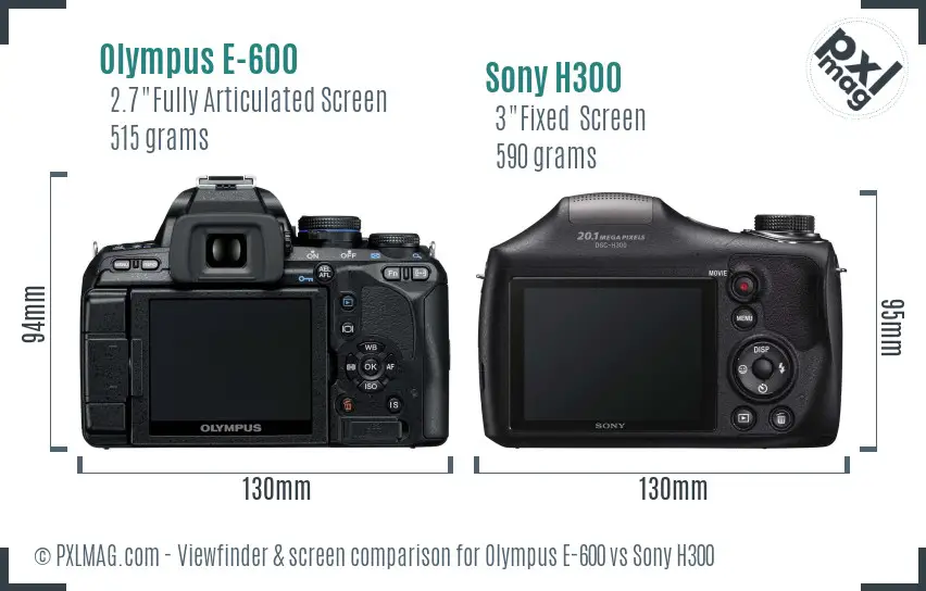 Olympus E-600 vs Sony H300 Screen and Viewfinder comparison
