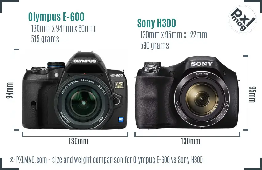 Olympus E-600 vs Sony H300 size comparison