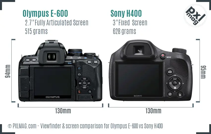 Olympus E-600 vs Sony H400 Screen and Viewfinder comparison