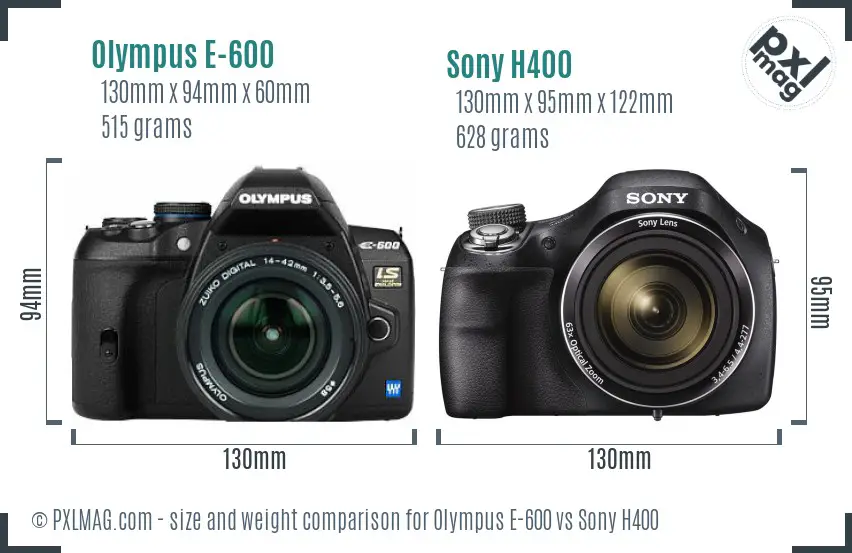 Olympus E-600 vs Sony H400 size comparison