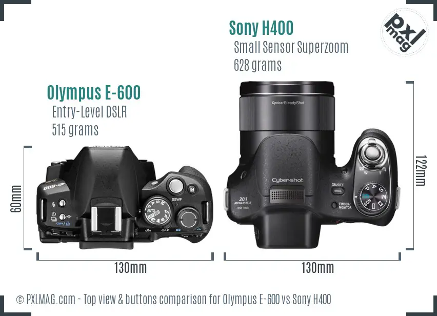 Olympus E-600 vs Sony H400 top view buttons comparison
