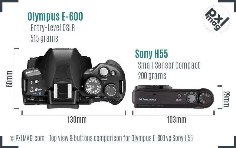 Olympus E-600 vs Sony H55 top view buttons comparison