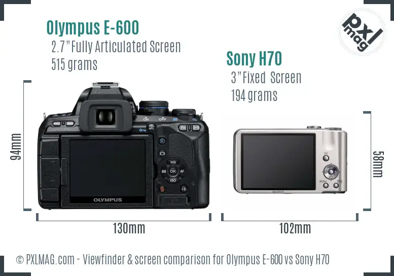 Olympus E-600 vs Sony H70 Screen and Viewfinder comparison
