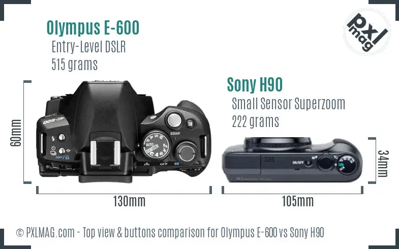 Olympus E-600 vs Sony H90 top view buttons comparison