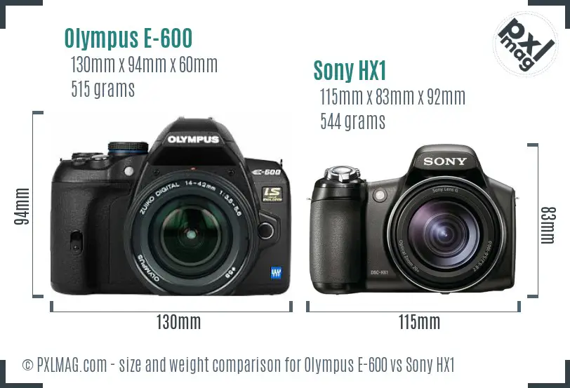 Olympus E-600 vs Sony HX1 size comparison
