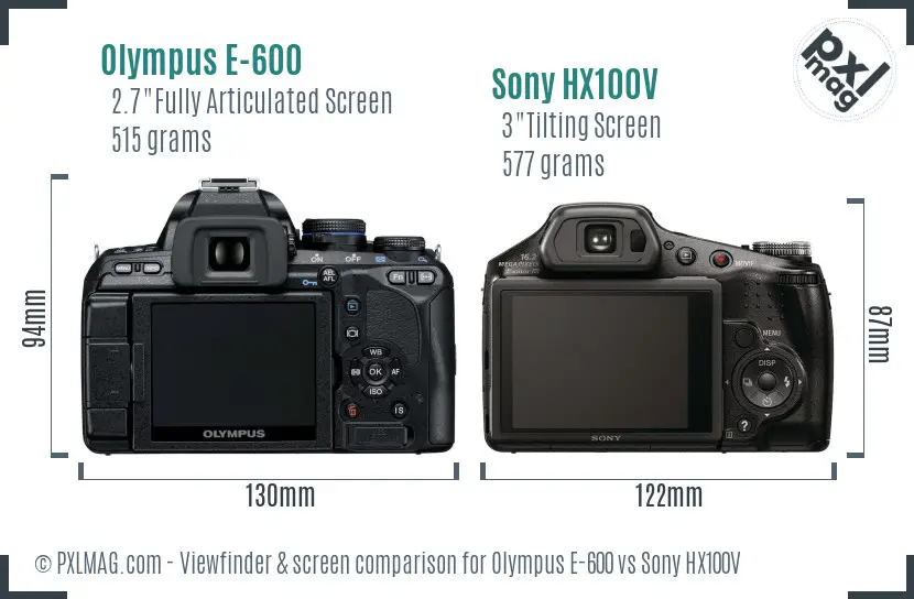 Olympus E-600 vs Sony HX100V Screen and Viewfinder comparison