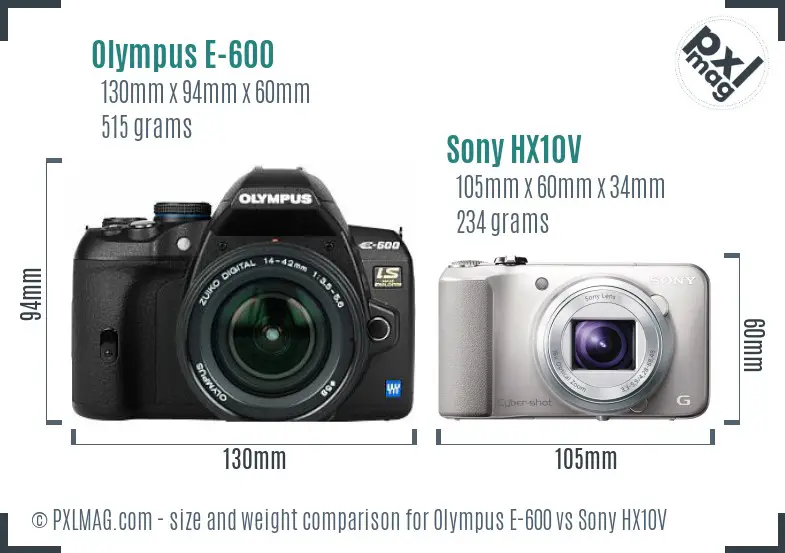 Olympus E-600 vs Sony HX10V size comparison